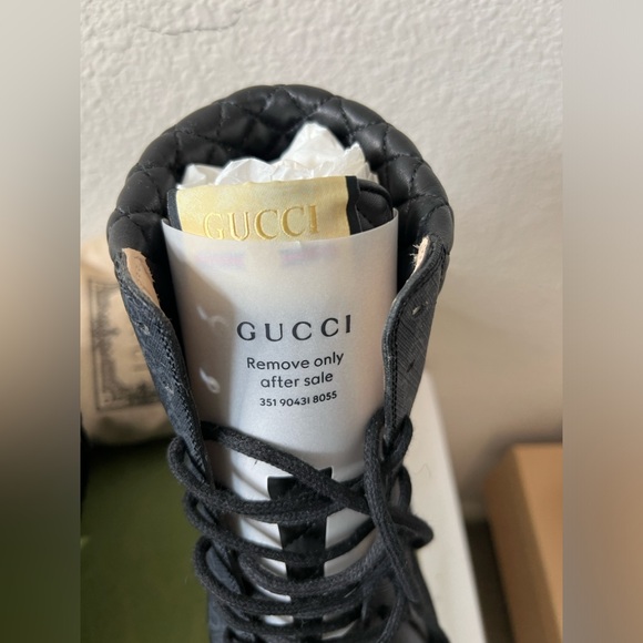 Gucci GG Women’s Quilted Lace Up Platform Black/Grey Combat Boots Size 42 - Picture 5 of 11